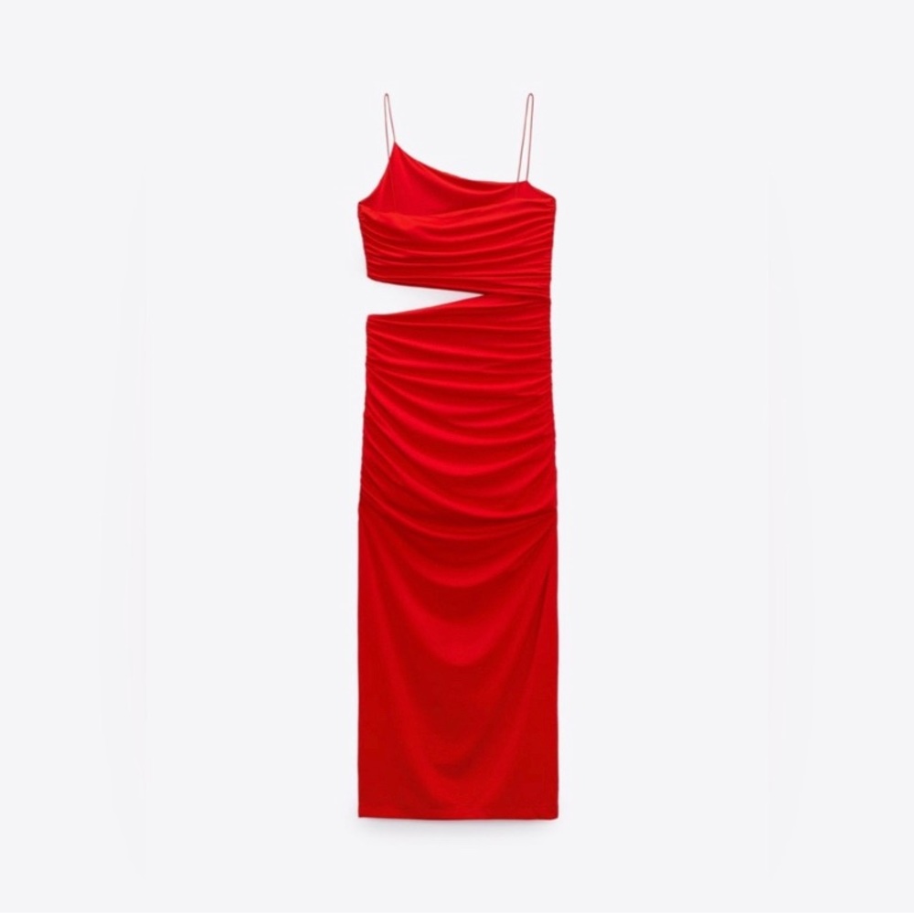 WOMAN ZARA NEW CUT OUT ASYMMETRICAL DRESS RED - Picture 15 of 16